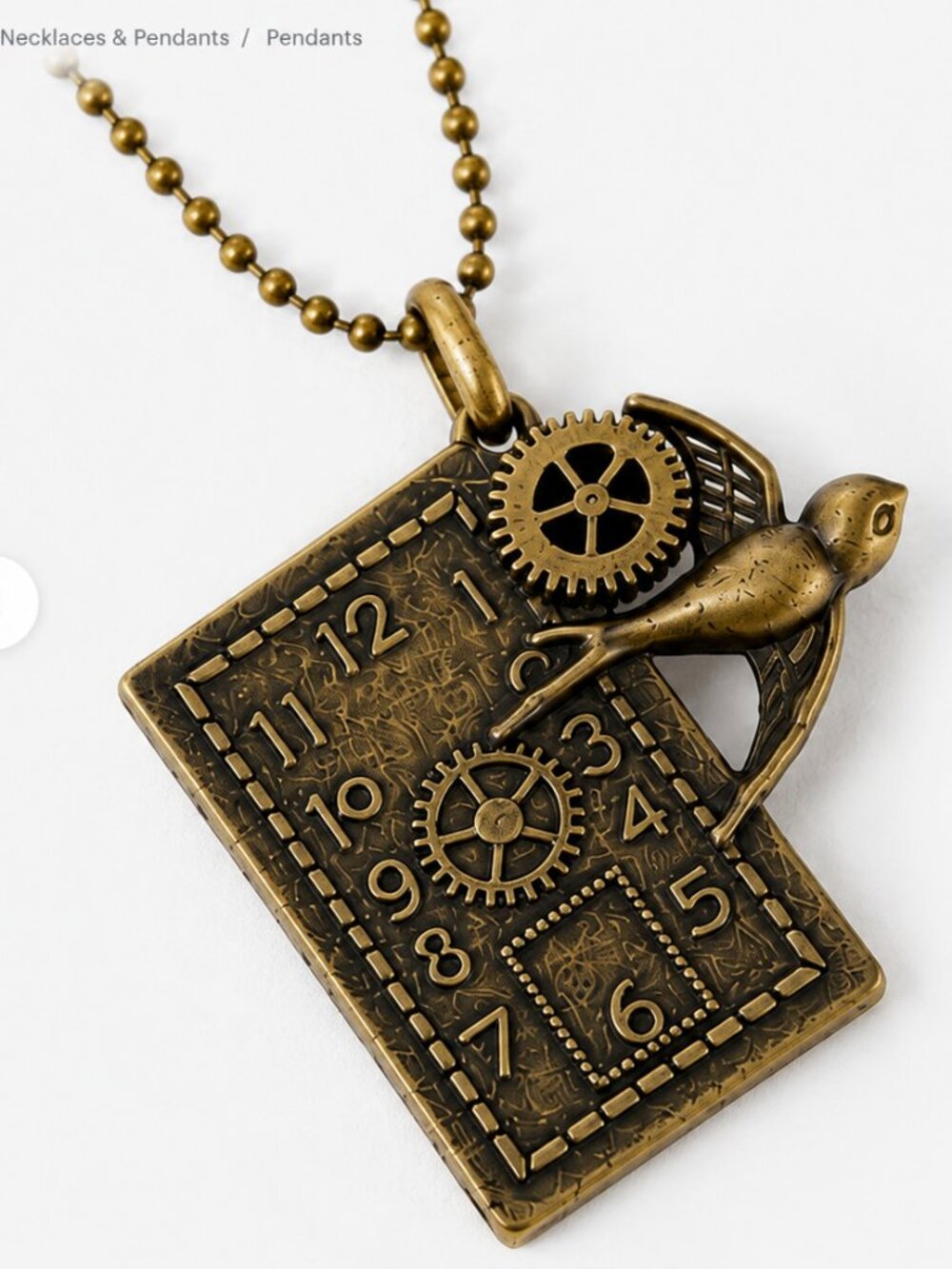 Bronze Steampunk Clock Necklace Bird Pendant Vintage Style Jewelry 46 cm